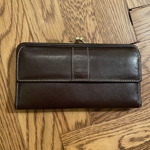 Coach - large brown wallet with gold detail, leather